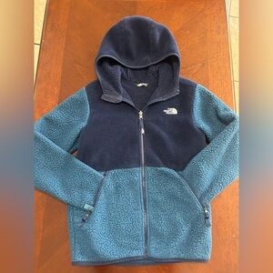 The North Face Kids' Navy and Teal Fleece Hoodie size 14/16